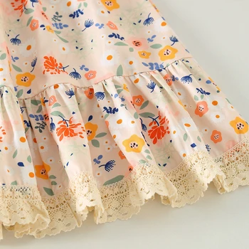 Girls Sleeveless Floral Print Lace Patchwork Princess Dress Toddler Baby Summer Fashion Casual Dress Fly Sleeve 1