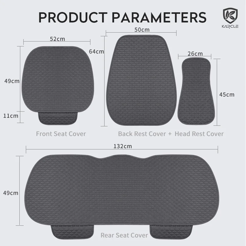 Karcle Cotton Linen Breathable Car Seat Protector - 4 Seasons Anti-Sweat Rear Seat Cover Kit