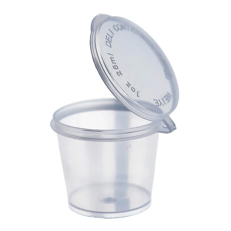 100 PCS/Pack 25ml Disposable Sauce Cup With Cover Transparent Mini Plastic Bottle Seasoning Packaging Box