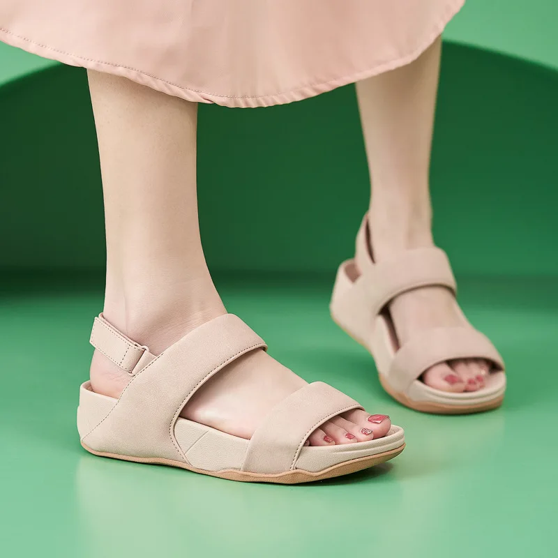 Women's Sandals Summer 2024 Casual PU Non-Slip Soft Light MD Platform Roman Shoes Woman Open Toe Beach Wedge High Heels Party