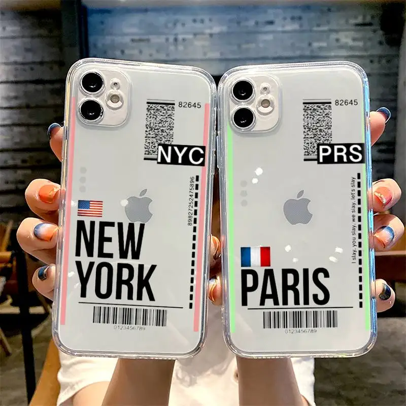 Hot Air Ticket Travel New York London Paris Tokyo Label Custodia Per Telefono Per Iphone 11 12 13 Pro Max 7 8 Plus 11 Pro X Xs Max Xr Cover