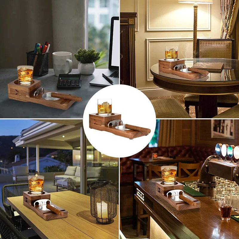 Cigarettes ashtray wood ashtray wooden cigar ashtray beverage solid wood coaster whiskey tray cigar holder box