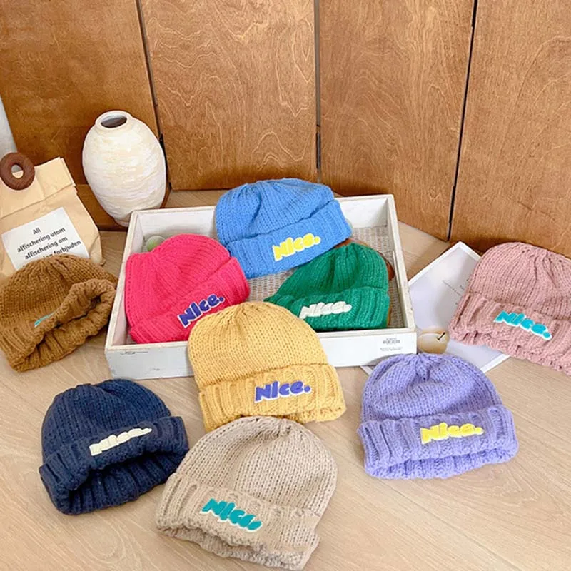 

Korean Letter Kids Knitte Hats Children's Solid Color Wool Hat 2023 Autumn Winter Boys Girls' Baby Pullover Knitted Hat