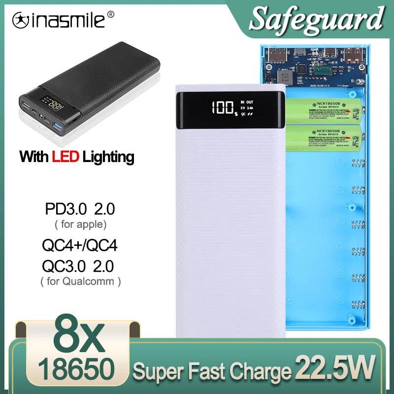 Battery Case No 18650 Battery DIY Power Bank Case 22.5W Storage Box PD QC3.0 Dual USB Type C Batteries Holder 5V Quick Charge For Phones