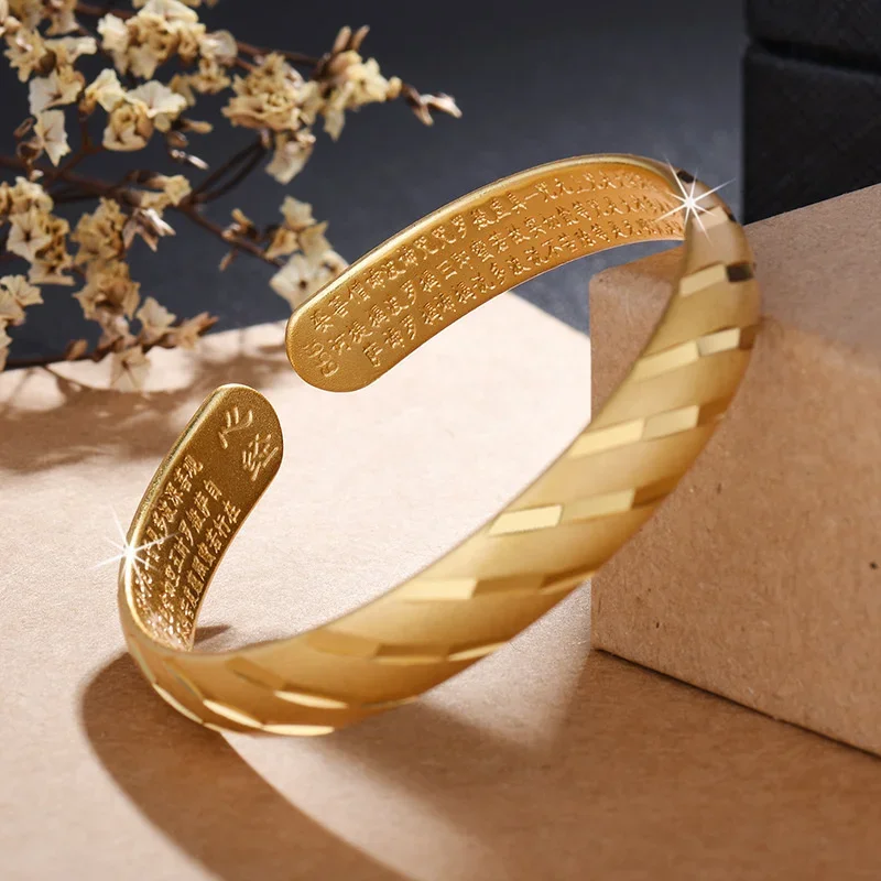 Vietnam Sand Gold Bracciale Meteor Shower Bracciale Heart Sutra Copy Gold 999 Placcato 24K Gold Opening Solid Bracelet Regalo Di Compleanno