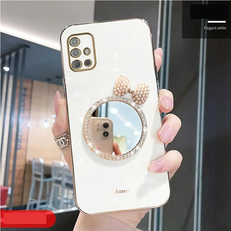 Make Up Mirror Diamond Bling Phone Case Per Motorola Moto G8 G9 G50 G30 G20 G10 G60 G22 G52 G73 G60S E7 Power G40 Stand Cover