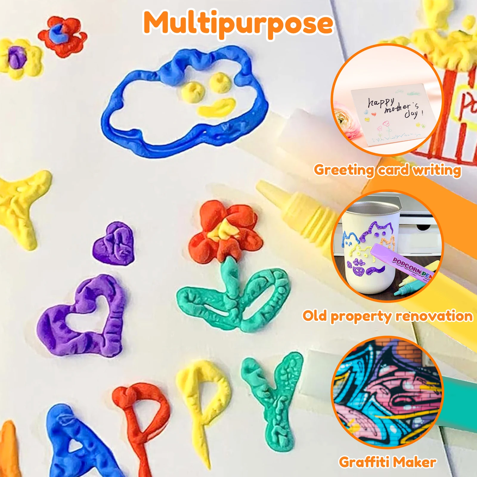 18Pcs Popcorn Drawing Pens 3D DIY Puffy Bubble Pens Creative Color Paint Pen Set 10.5cm Popcorn Bubble Markers Kids Gift paint pen,art pens