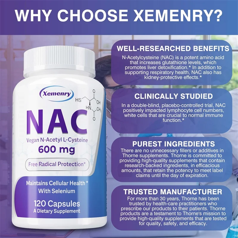 NAC Capsules 600mg-Support Skin Health, Antioxidant, Detox, Enhance Immunity-Non-GMO