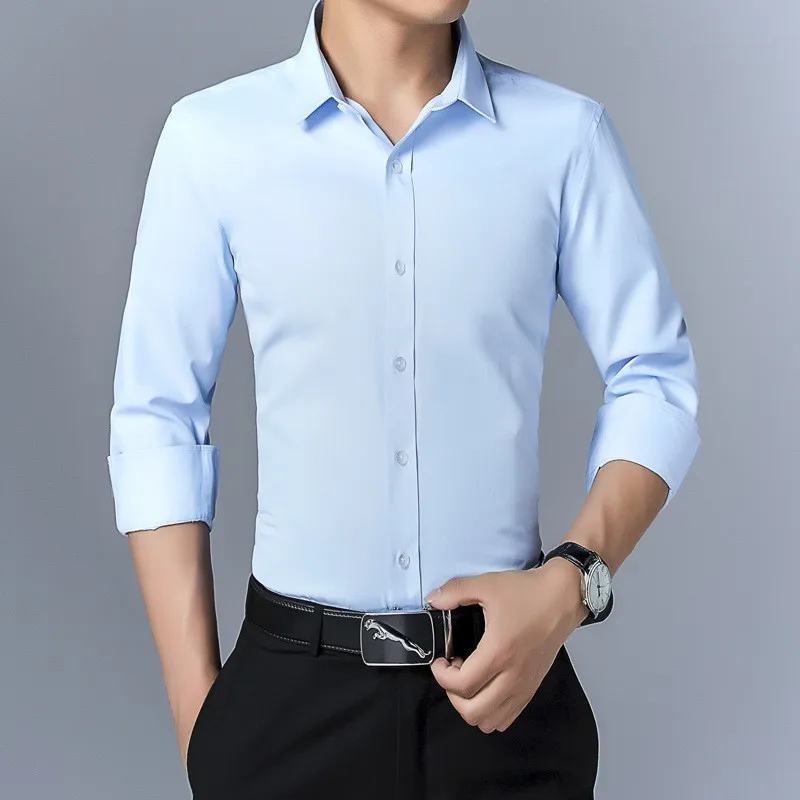 Men's Business Shirt Tops Turn Down Collar Long Sleeve Buttons Shirts Single Breasted Formal Work Office Basic Workout Shirts