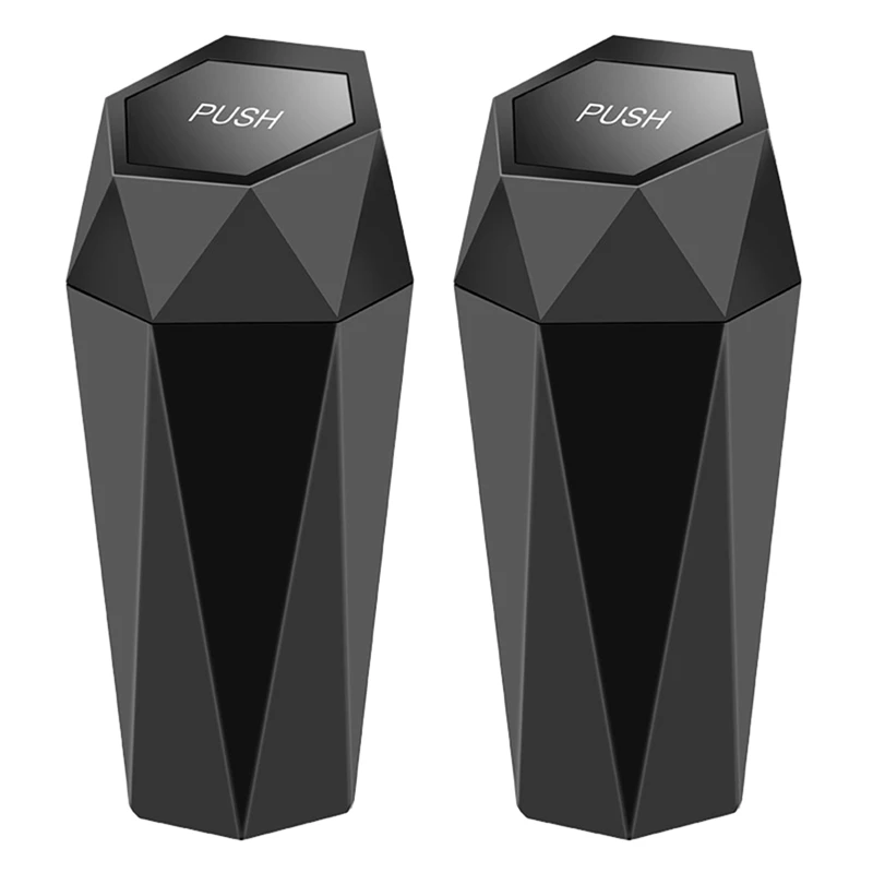 T84C-2X Car Trash Can With Lid Portable Vehicle Auto Car Garbage Can Mini Garbage Bin For Car, Home, Office Black