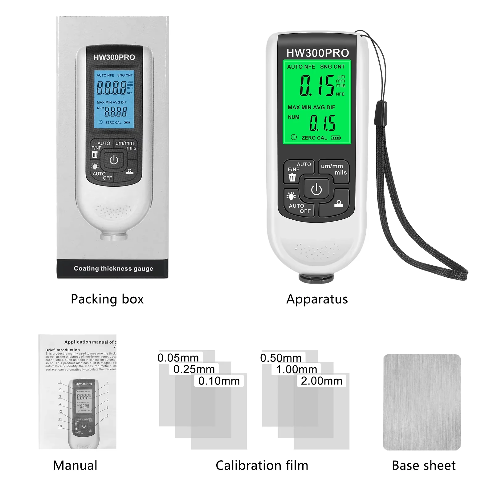 HW-300PRO Car Paint Thickness Gauge 0-2000UM Fe & NFe Paint Thickness Tester Manual Coating Meter Paint Automotive Tools 6