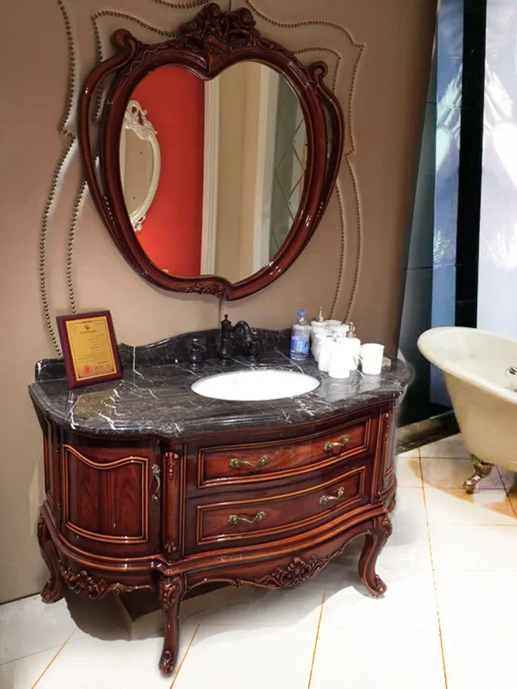 ~Curved European-Style Bathroom Cabinet Oak Semicircle Wash Basin Bathroom Antique Washstand Wash Basin Combination