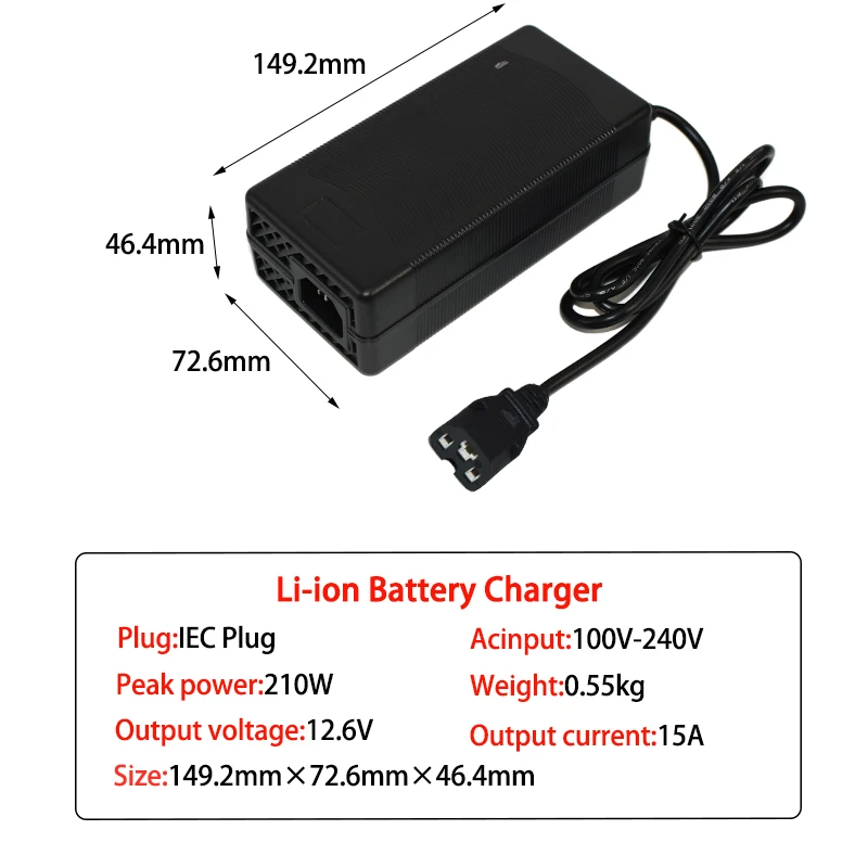 High-Power 10A/15A Lithium Battery Charger with Built-In Cooling Fan