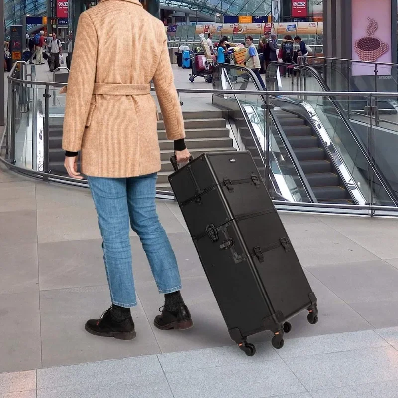 2 in 1 Rolling Makeup Train Case Professional Cosmetic trolley on Wheels Aluminum Nail Cart Cosmetic Suitcase for professional 5