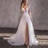 Celebrity Deep-V A-Line Wedding Dresses Formal Long Sleeves Bridal Gowns Popular Lace Floral Print Princess Vestidos De Novias 1