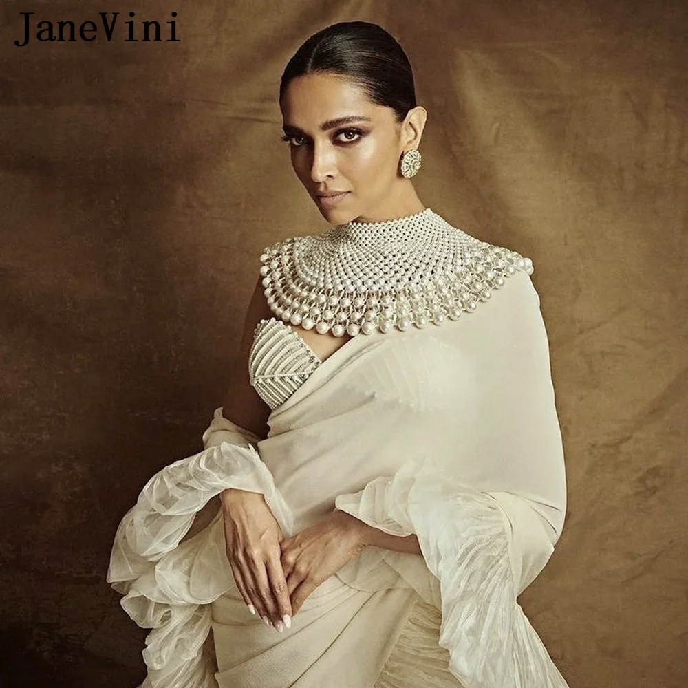 

JaneVini Saudi Arabia Women Wedding Necklace Dubai Vintage Bridal Body Chain Pearls Beaded Layered Choker Wedding Accessories