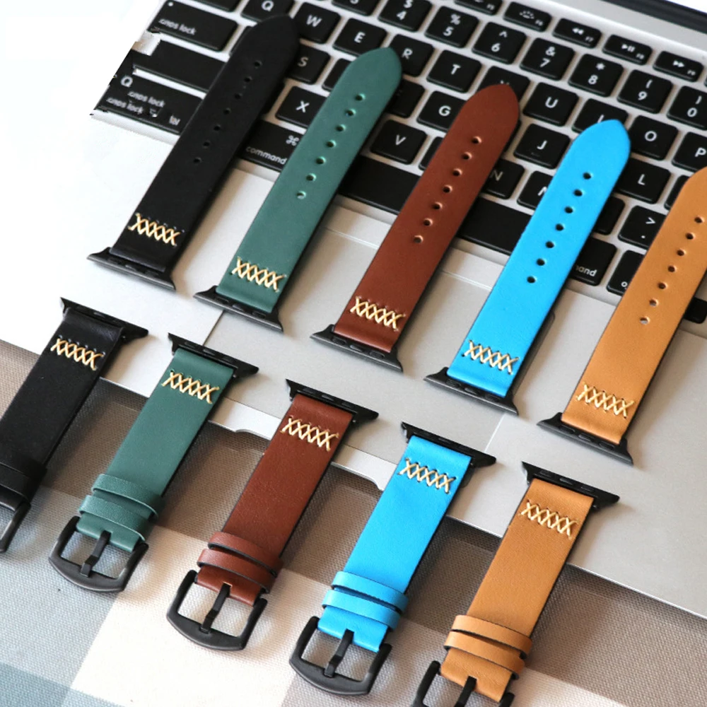 

Leather strap for Apple watch band 44mm 40mm 42mm 38mm luxury Genuine Leather watchband belt bracelet iwatch serie 5 4 3 se 6 7