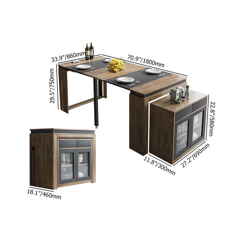 Buffet rectangulaire avec rangement, table à manger extensible moderne