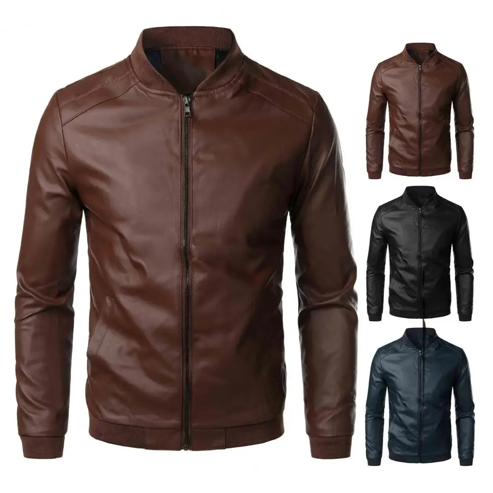 Plus Size Faux Leather Jacket Men Spring Autumn Coat Zipper Casual Windproof Slim Baseball Biker