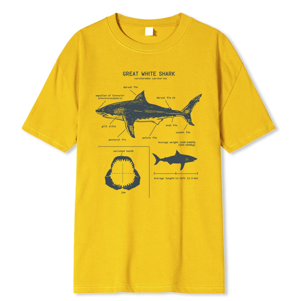 Great White Shark Anatomy T-Shirt New Summer Men Street Short Sleeve Hip Hop Punk Style Boy Casual Tops Fashion Basics Tees