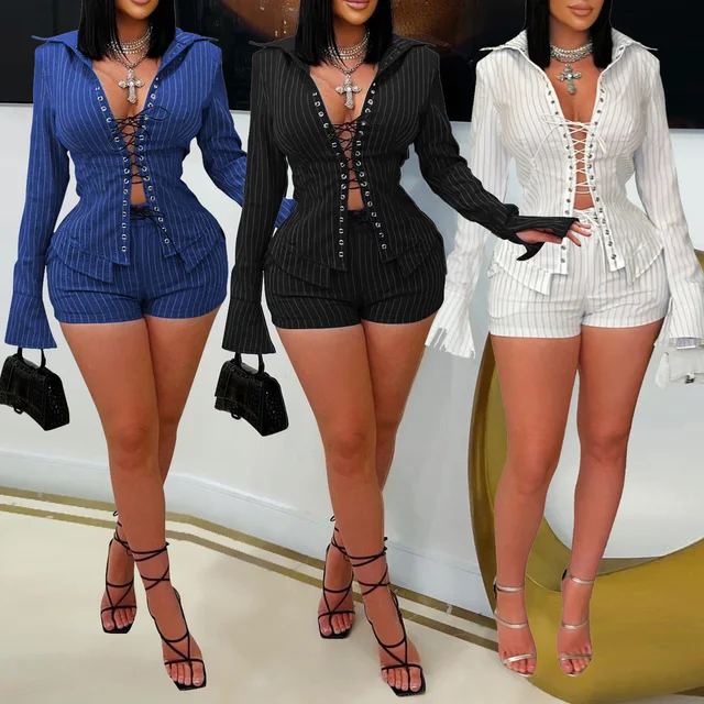 Gabriela Striped Bandage Short Set 1