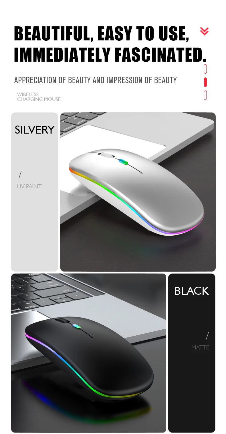 silent wireless mouse GTWIN  RGB Bluetooth Mouse Rechargeable Wireless Mouse for Laptop iPad Macbook Computer Silent Mause LED Backlit Ergonomic Mice wireless laptop mouse