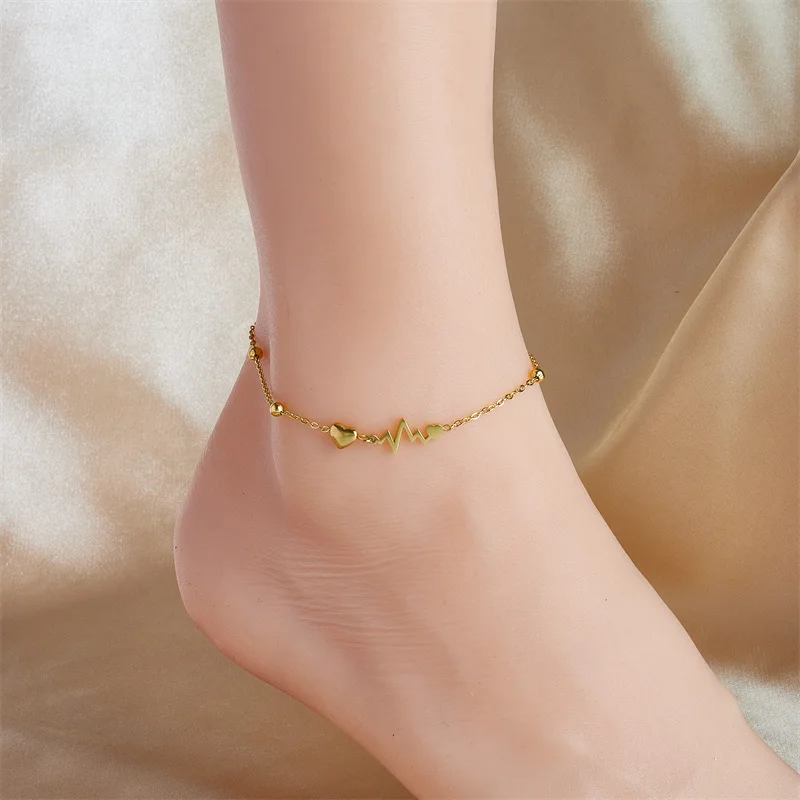 Ankle Chains Fashion Accessories ZAKOL Fashion Stainless Steel Heart Electrocardiogram For Women Gold Color Chain Bracelet Jewelry Gift