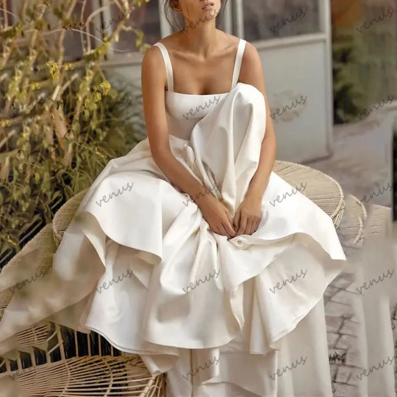 Charming Wedding Dresses A-Line Satin Bridal Gowns Spaghetti Straps Sexy Backless Robes Elegant Vestidos De Novia Customized 2