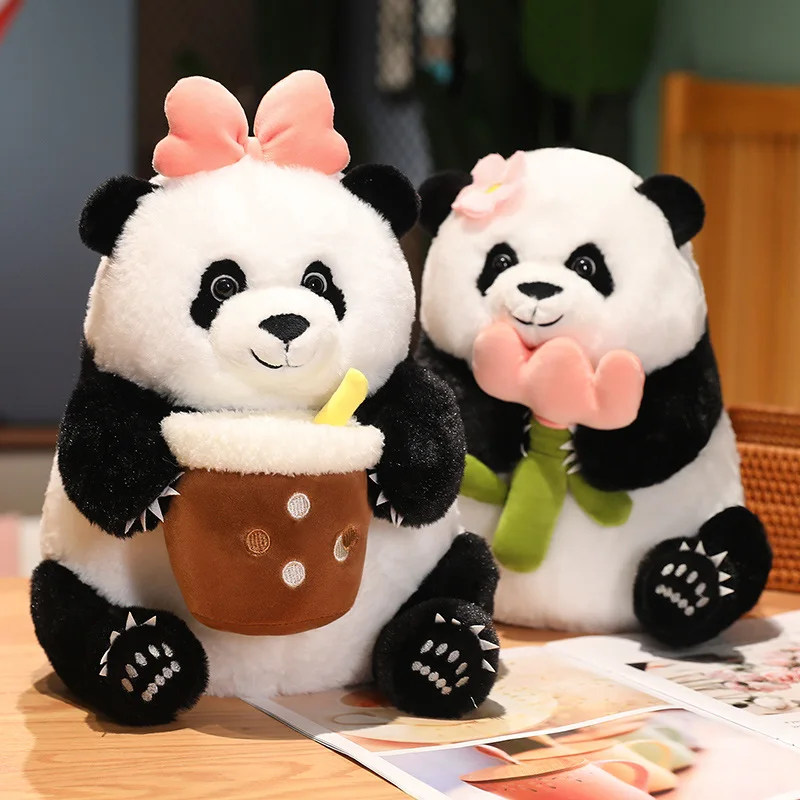 Cartoon Cute Panda Plush Toy Kawaii Stuffed Animals Panda Hug Bubble Tea Flowers Bamboo Plushies Doll Soft Kids Toys for Girls 48pcs 60pcs kids prepared microscope slides of animals insects plants flowers biological specimens for kids’ microscopes