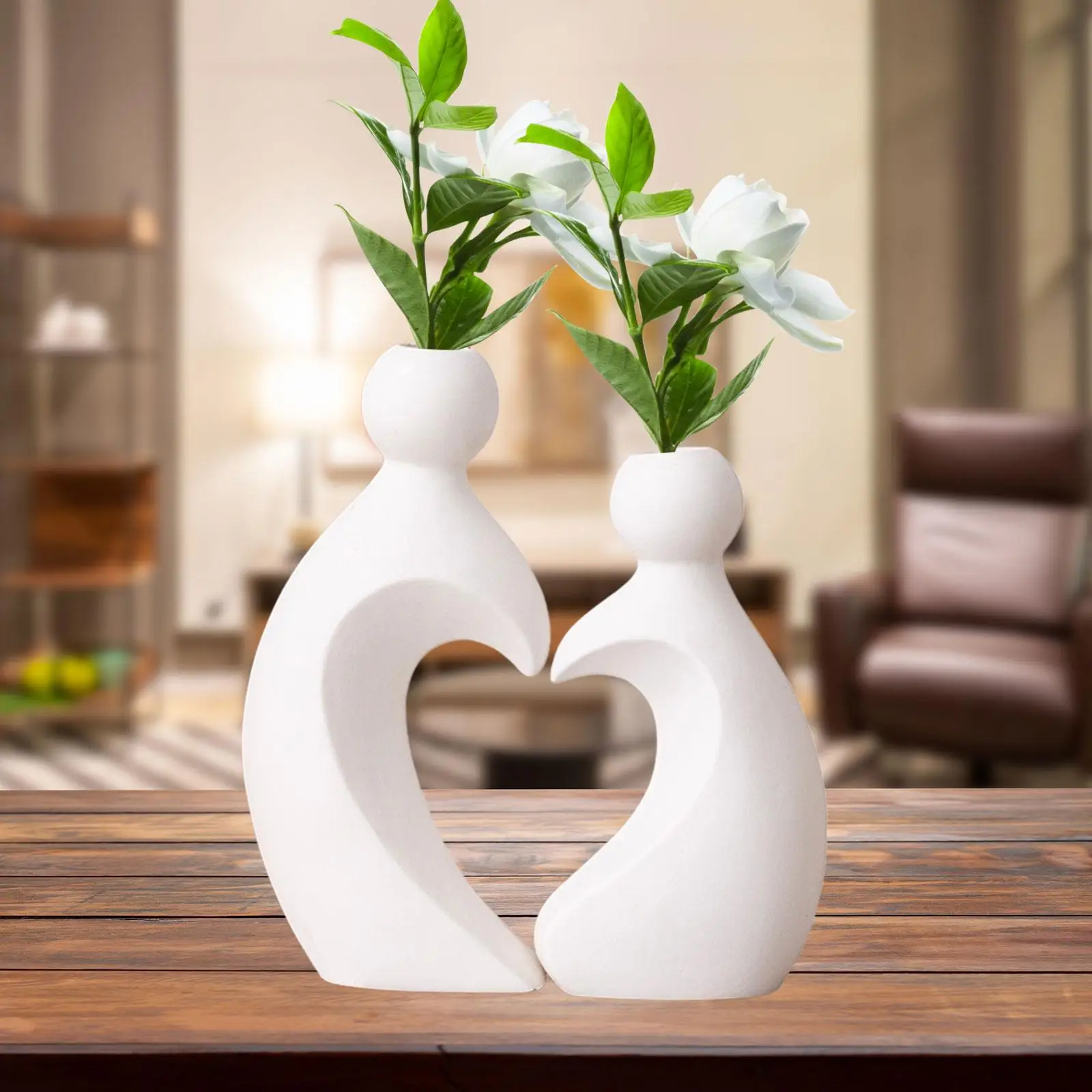 2x Flower Vases Collectible Valentine's Day Decoration Decorative Lover Figurines for Office Desk Cabinet Home Living Room