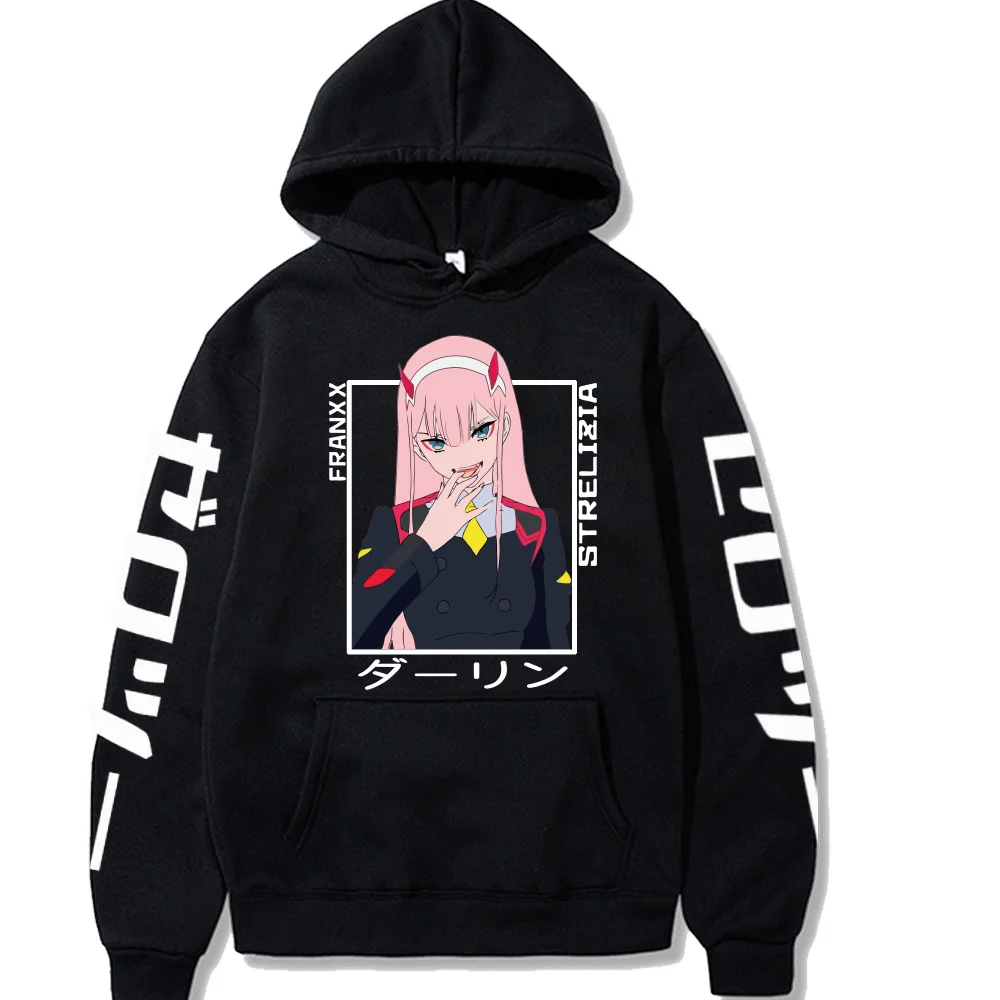 Darling In The Franxx Anime Hoodie Zero Two Print Pullovers Long Sleeve Casual Solid Unisex Sweatshirts Sportswear Top Outfits darling nikki