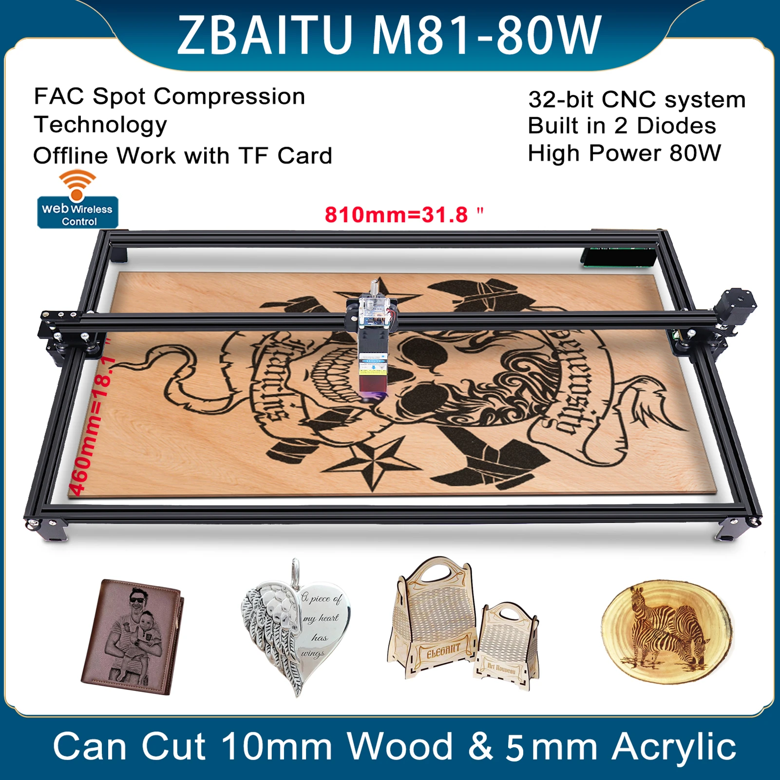 3d printing business 80W Laser Engraver Large Frame 46X81cm CNC DIY Engraving Cutting Machine 32-bit MCU Fixed-focus Printing with Offline/FAC large 3d printer
