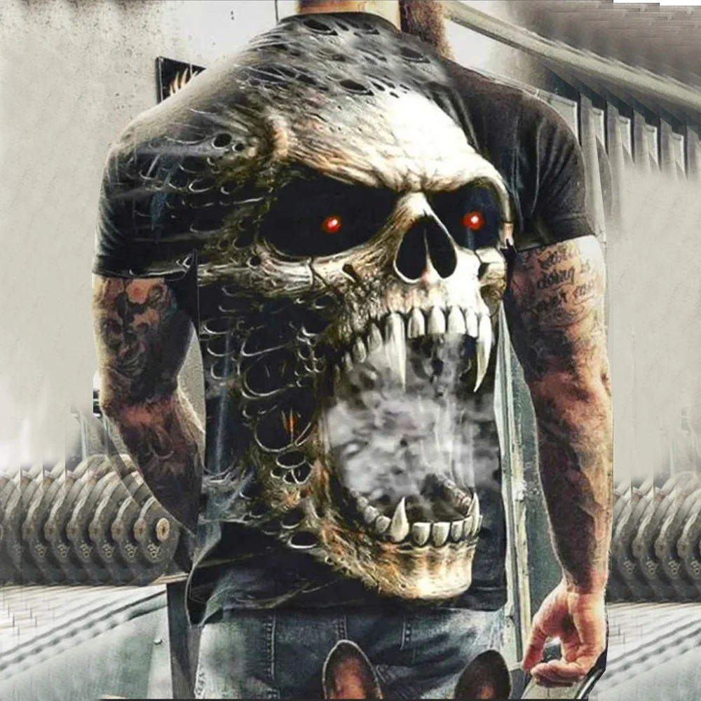 New Horror Skull Print T-Shirt Men's Summer Casual Short Sleeve Fashion Hip Hop Street Style T-Shirts Men T Shirts Male Top Tees