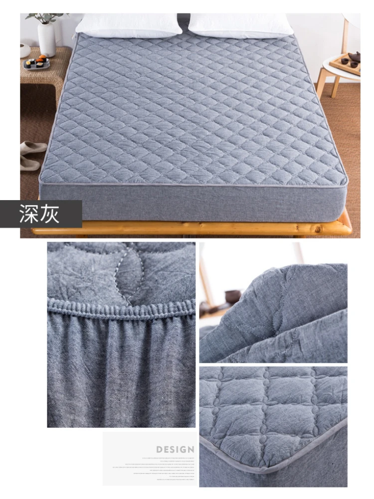 Liangpin Washed Cotton Fitted Sheet One-Piece Pure Cotton Thick Quilted Bedspread Mattress Cover Non-Slip Fixed Mattress