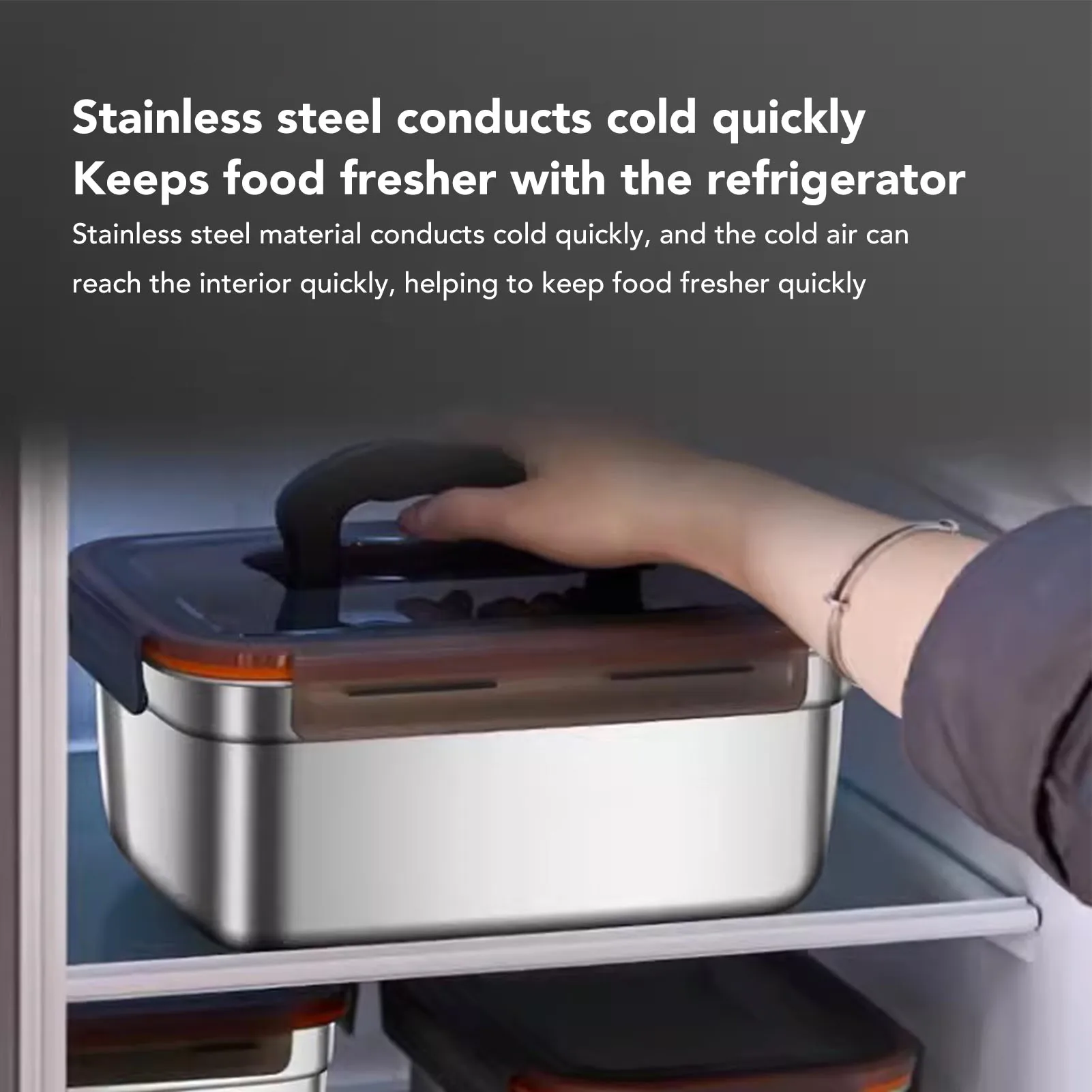 304 Stainless Steel Food Storage Container Metal Sealed Lunch Box with Handle for Home Refrigerator  Metal Food Container