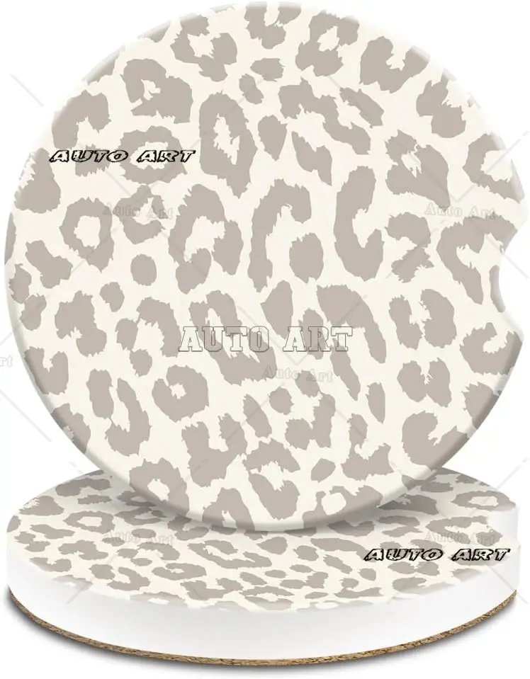 Car Cup Holder Coasters 2 Pack Universal Auto Anti Slip Insert Cute Car Assecories Cup Mat for Most Interior Leopard Brown