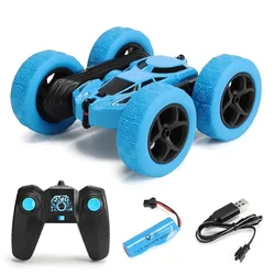 Double-Sided Flip Remote Control Stunt Car - 360° Rotating Off-Road Drift Toy (Blue)