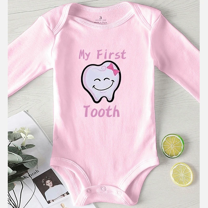 Baby Bodysuits are cool Romper Kids Autumn New Born Baby Clothes Winter Newborn Girl Outfit Clothing for Babies I Got My First First Tooth Print carters baby bodysuits	 Baby Rompers