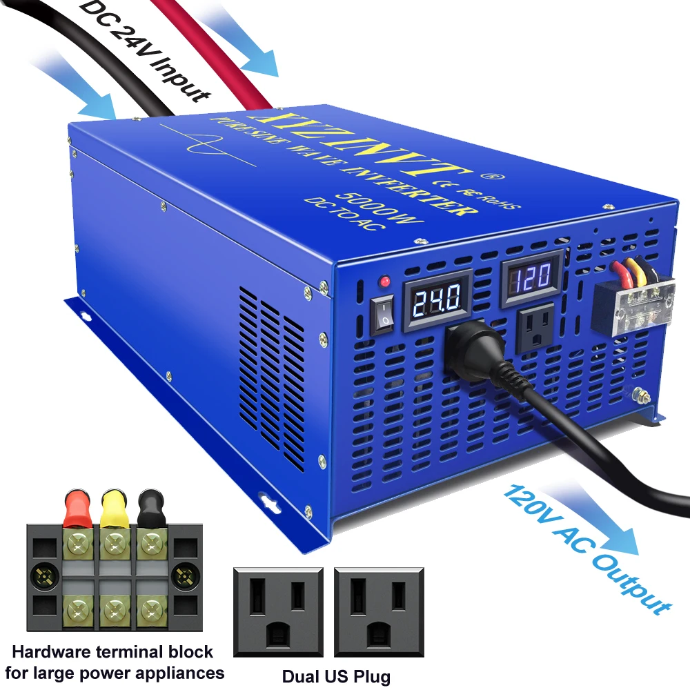 순수 사인파 태양광 인버터, 자동차 전원 인버터, 리모컨 포함, 5000W, 12V, 220V, 24V, 48V, DC에서 120V, 230V, 240V, AC