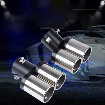 Universal Double Outlets รถยนต์ท่อไอเสีย Silencer เส้นผ่านศูนย์กลางท่อไอเสีย Trim สแตนเลส Double Outlet ท่อไอเสีย 1