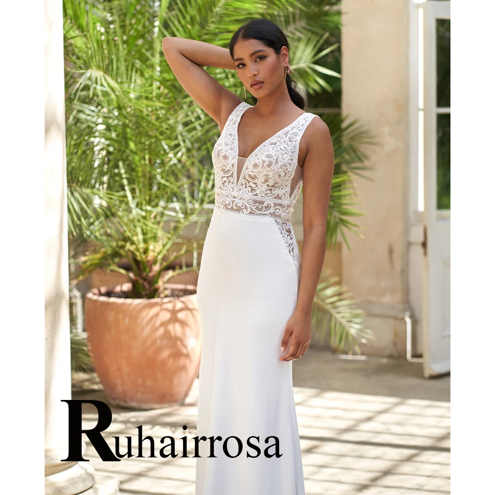 Wedding Dresses Ruhair Trendy Tank Deep V-Neck Sleeveless Trumpet Satin For Women Appliques Vestido De Casamento