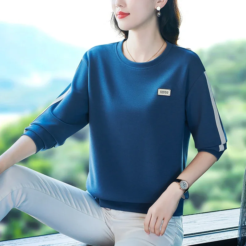 

Moeroshe Crew-neck Hoodie Women's Spring and Autumn Foreign Air Age Reduction Long Sleeve Fashion Simple Thin Coat