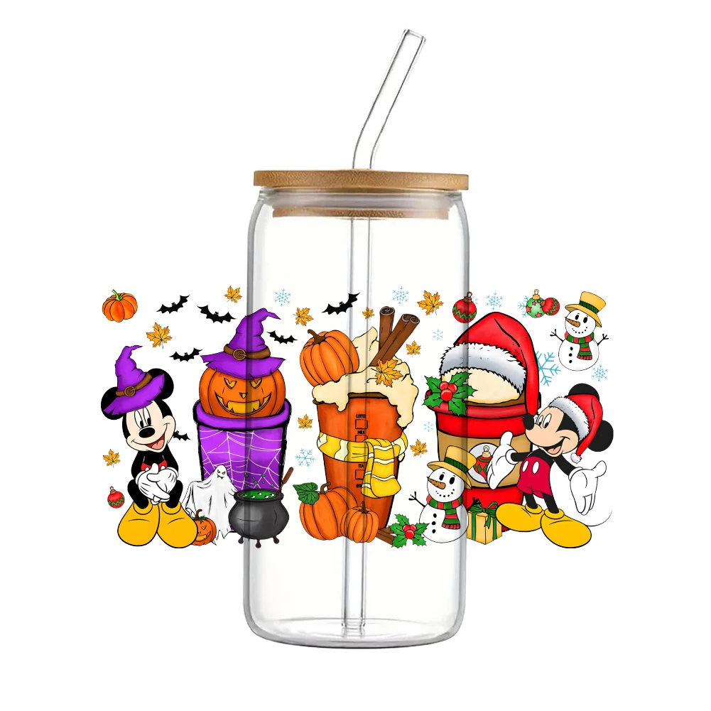 thumbnail image 1 of Pegatinas de transferencia UV DTF de Mickey Mouse con dibujos animados de Disney para Navidad, calcomanías de transferencia a prueba de agua para envolver vasos de vidrio de 16 oz, 1 of 5