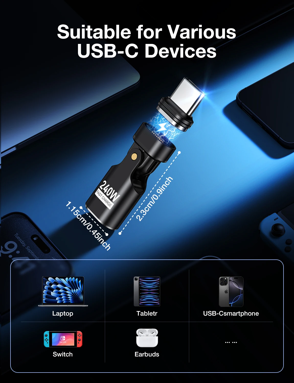 240W Type C Adapter 16Pin USB-C to Type-C Fast Charging Cable Magnetic USB C Female Converter Macbook iPhone 16 15 Xiao AUFU