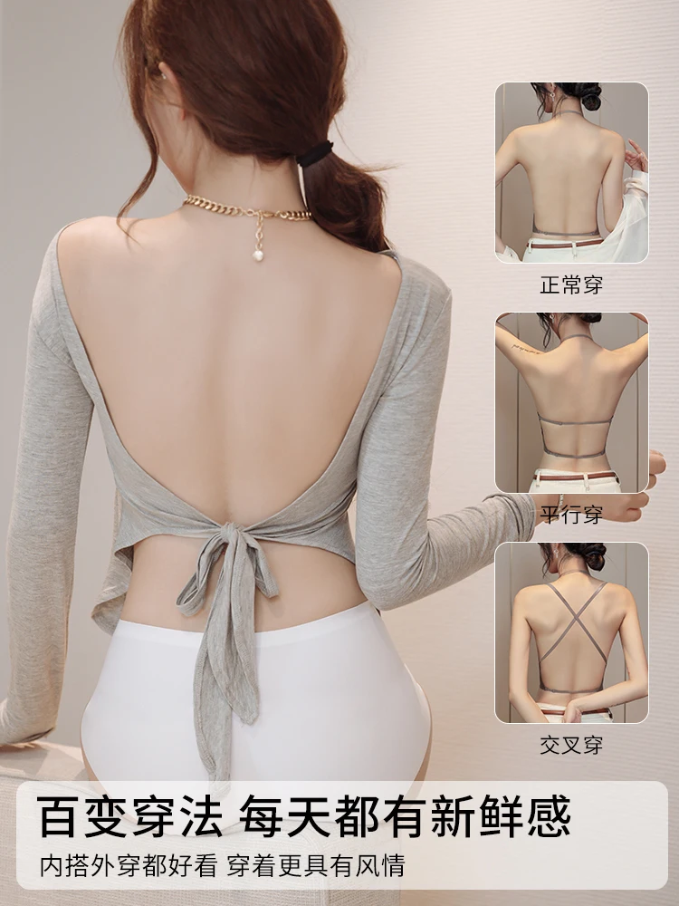 MOYISU Backless Push Up Bra - Thick Padded Straps Dress Essential, Exposed Shoulder Straps Enhancer for Small Bust Sexy Bralette 4