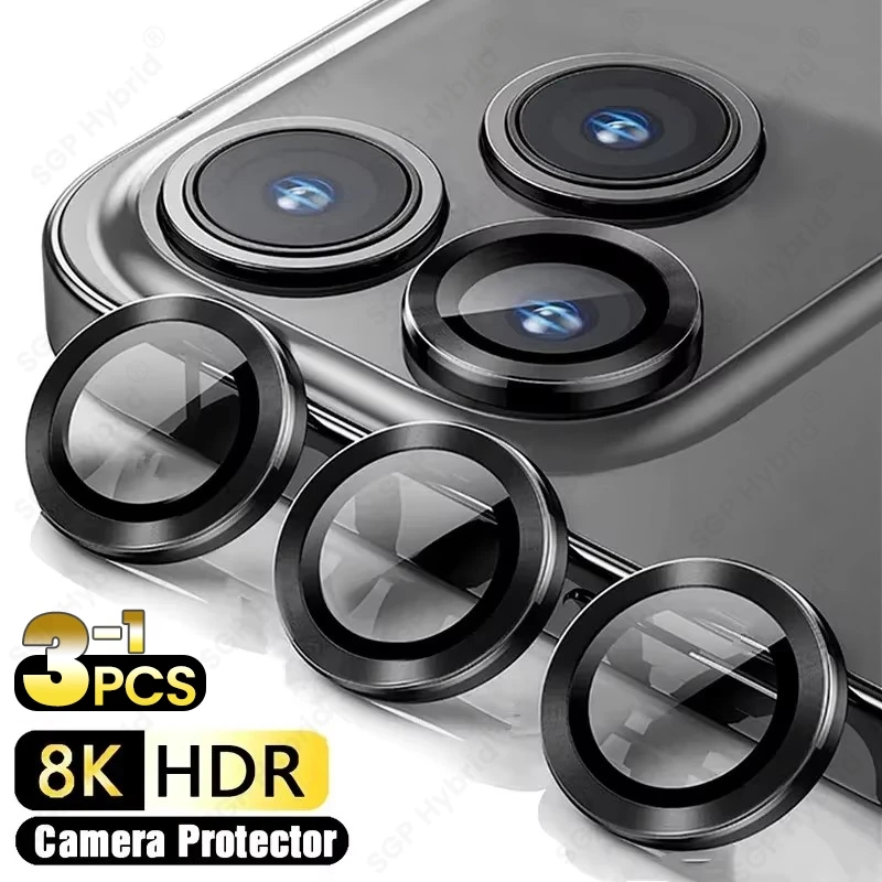 Sleek Metal Ring Camera Protector with Tempered Glass Lens Cap - Premium Case