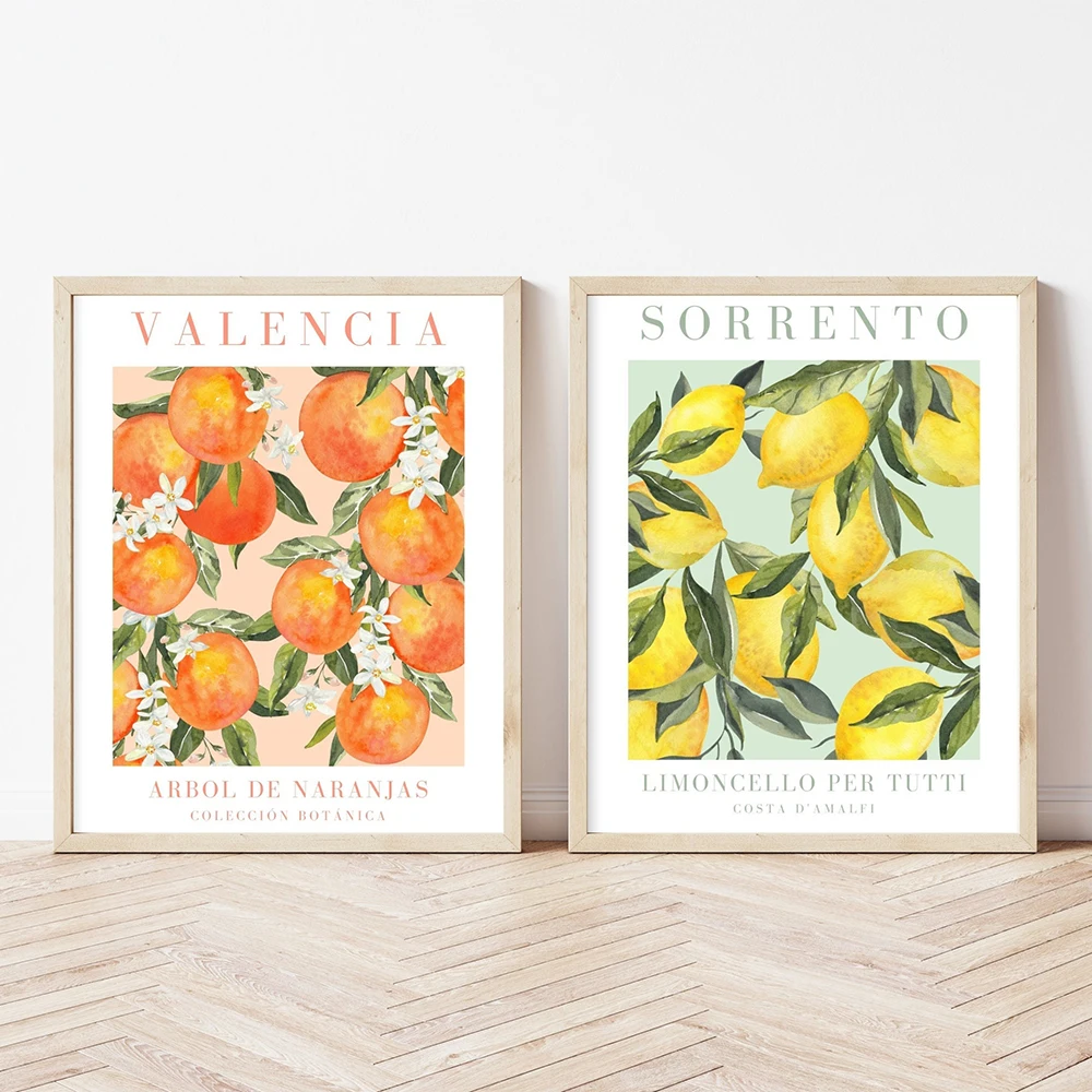 

Fruit Market Lemon Orange Flower Plant Vintage Botanical Posters and Prints Wall Art Canvas Painting Wall Pictures Kitchen Decor