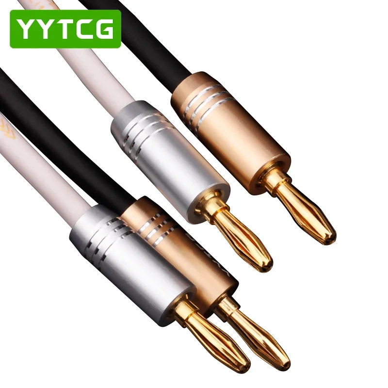Фото YYTCG Hifi динамик кабель OCC Чистая медь 6n Occ аудио динамик провод с позолоченным банановым штекером №3