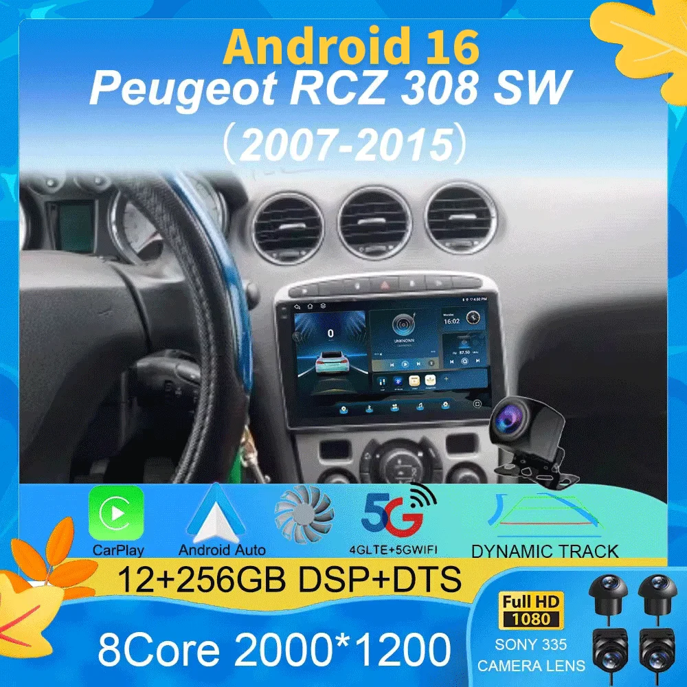 Radio para Auto con Android 16 para Peugeot RCZ 308 SW 2007-2015 408 2012-2020, 2DIN, Navegación Multimedia GPS, Carplay, Unidad Principal para Auto, WIFI 1