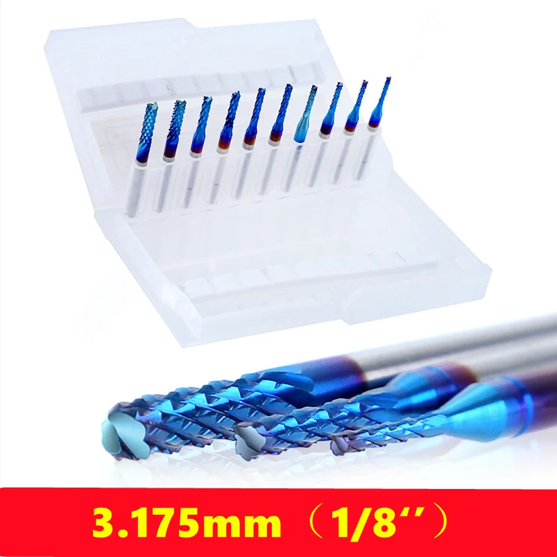 

1pcs 0.5-3.175mm hard tungsten steel end mill 3.175 shank blue coating CNC router bit engraving edge milling cutter end mill